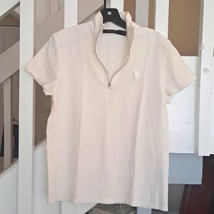 Polo Golf Ralph Lauren Women 1/4 zip  polo logo half collar golf shirt szL EUC